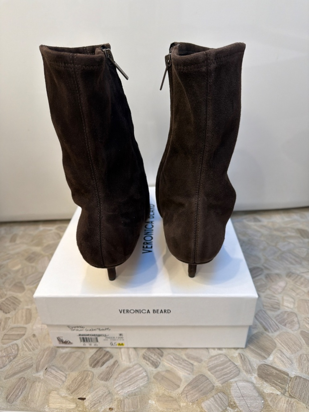 NIB Veronica Beard Lisa 45 Stretch Kitten Heel Bootie Expresso Suede Sz 9.5 - Picture 12 of 13